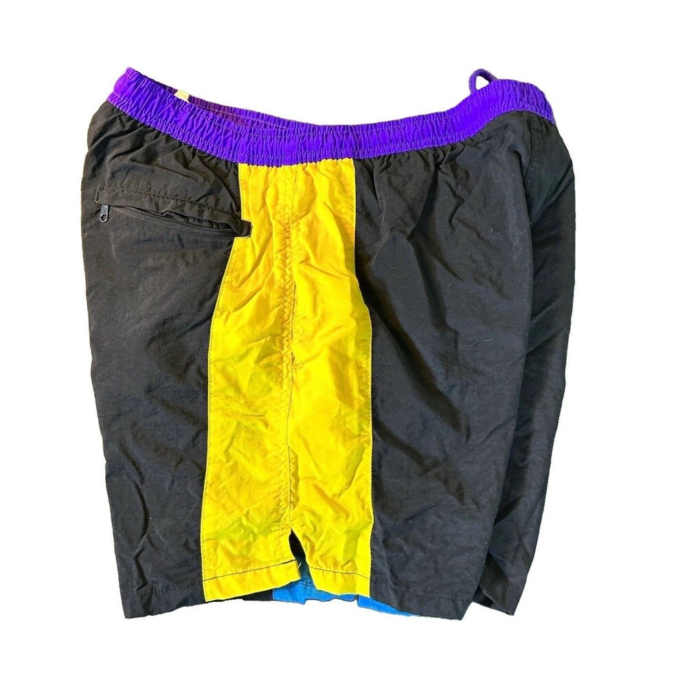 HOBIE Swim Trunks 90’s Retro Men Medium Shorts M Mesh Lined Pockets Yellow Black